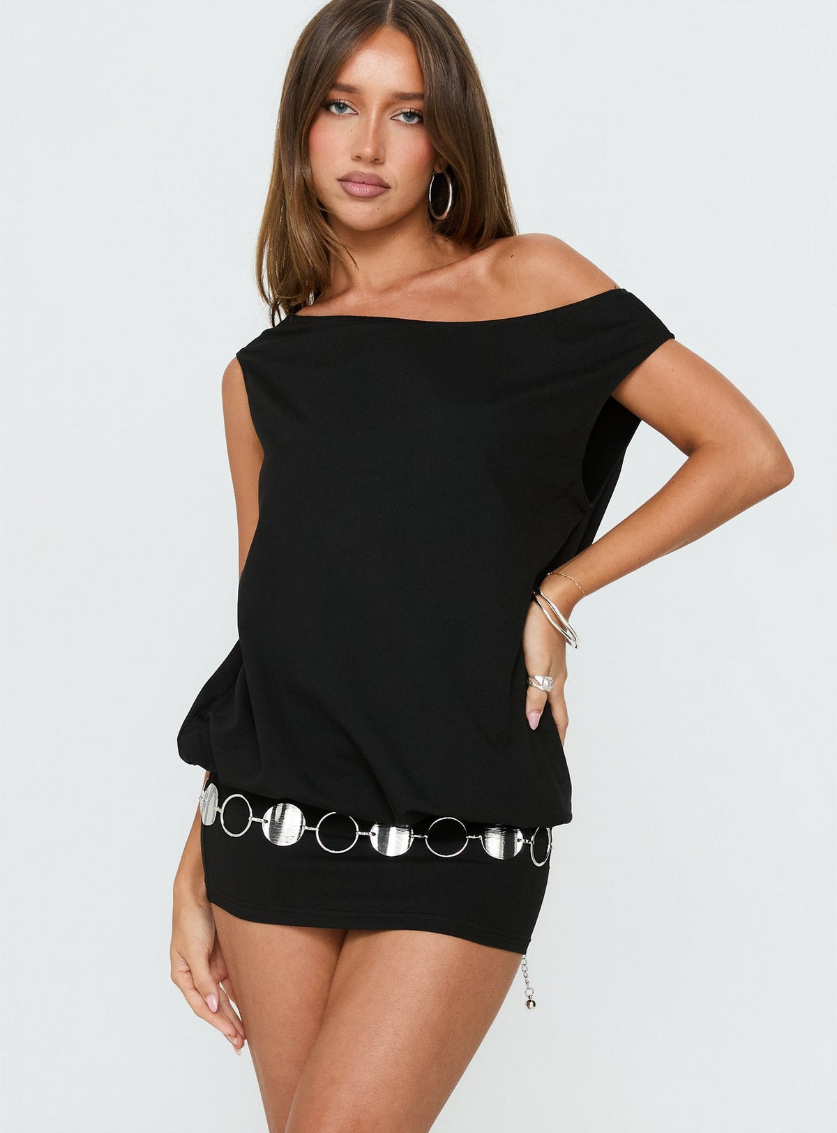 Minivestido drapeado con un hombro al descubierto Ellah, negro