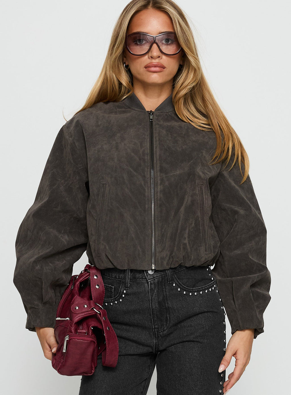 Chaqueta bomber de antelina Mastery color carbón