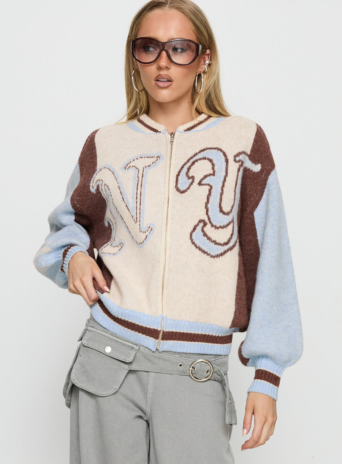 Chaqueta de punto gráfico Brandyce Azul / Chocolate