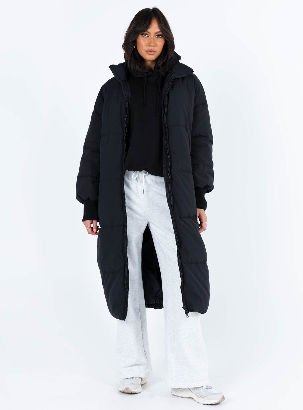 Chaqueta acolchada larga Abe, negra