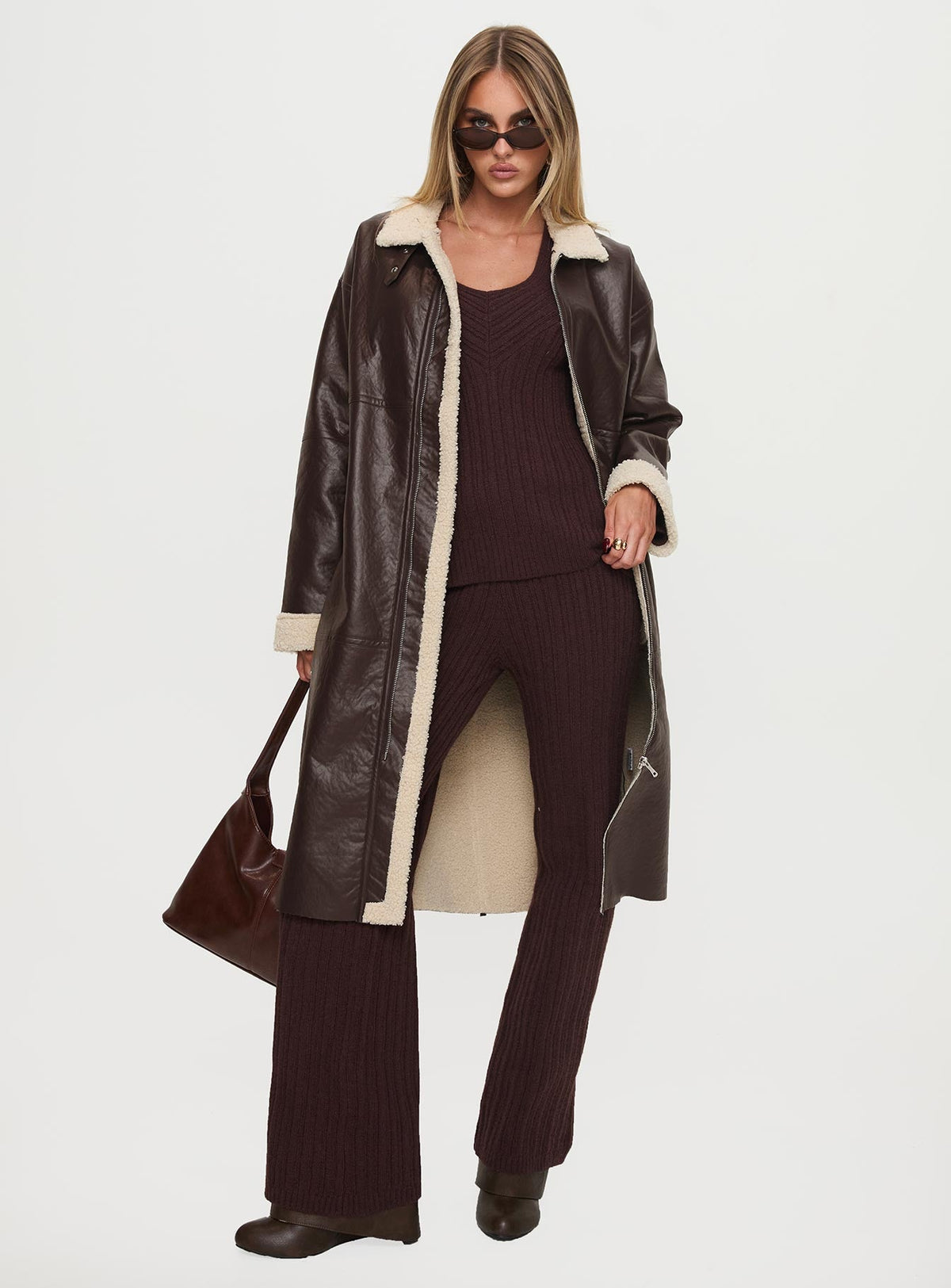Chaqueta larga de piel de oveja Ammelia marrón
