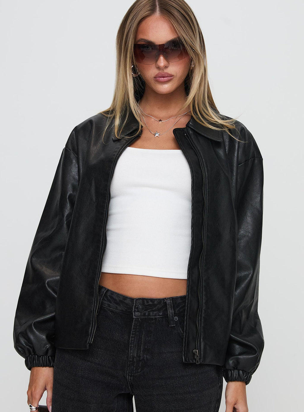 Chaqueta tipo bomber de piel sintética Missed Call negra
