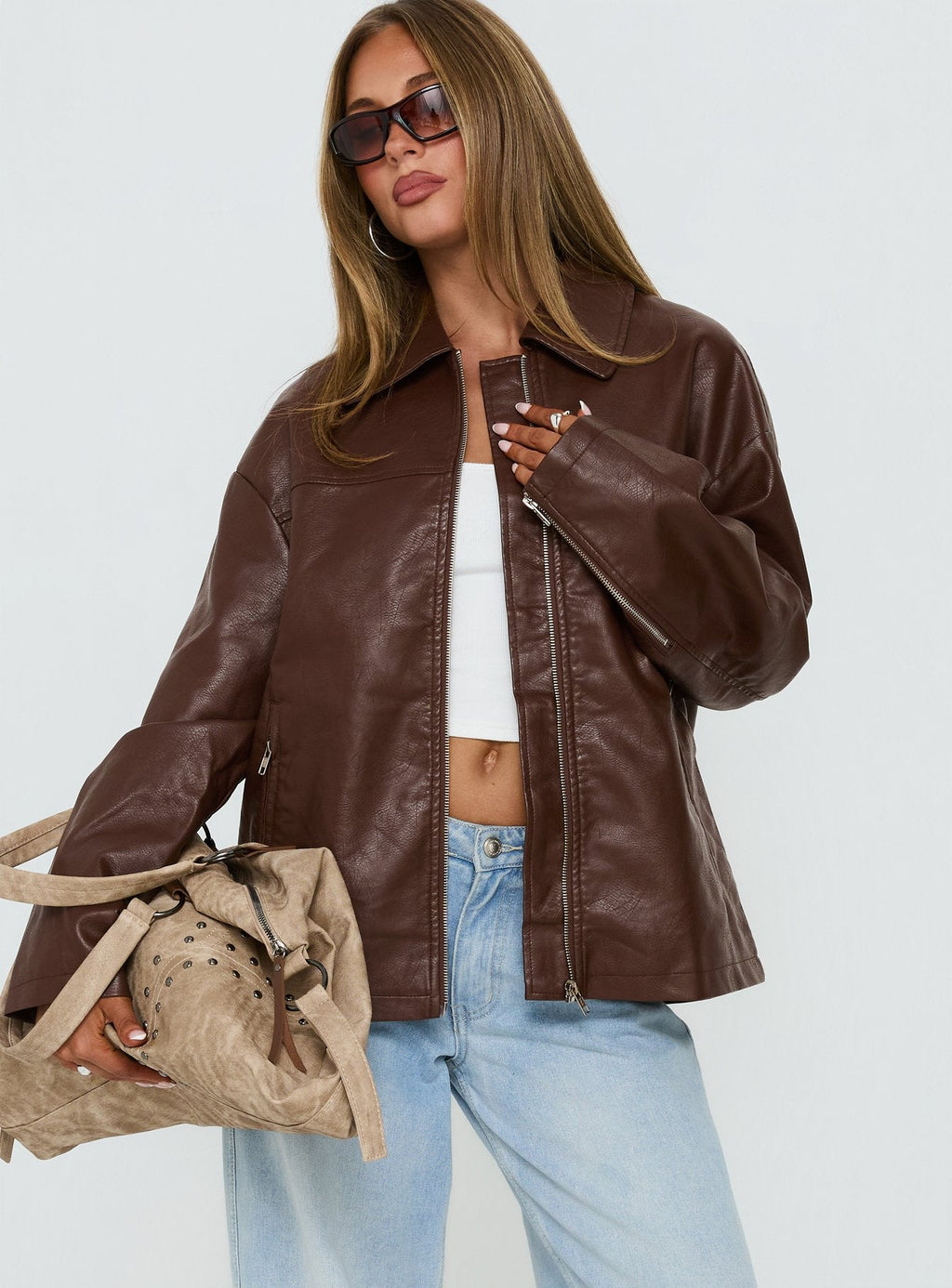 Chaqueta de piel sintética Napoleon marrón oscuro
