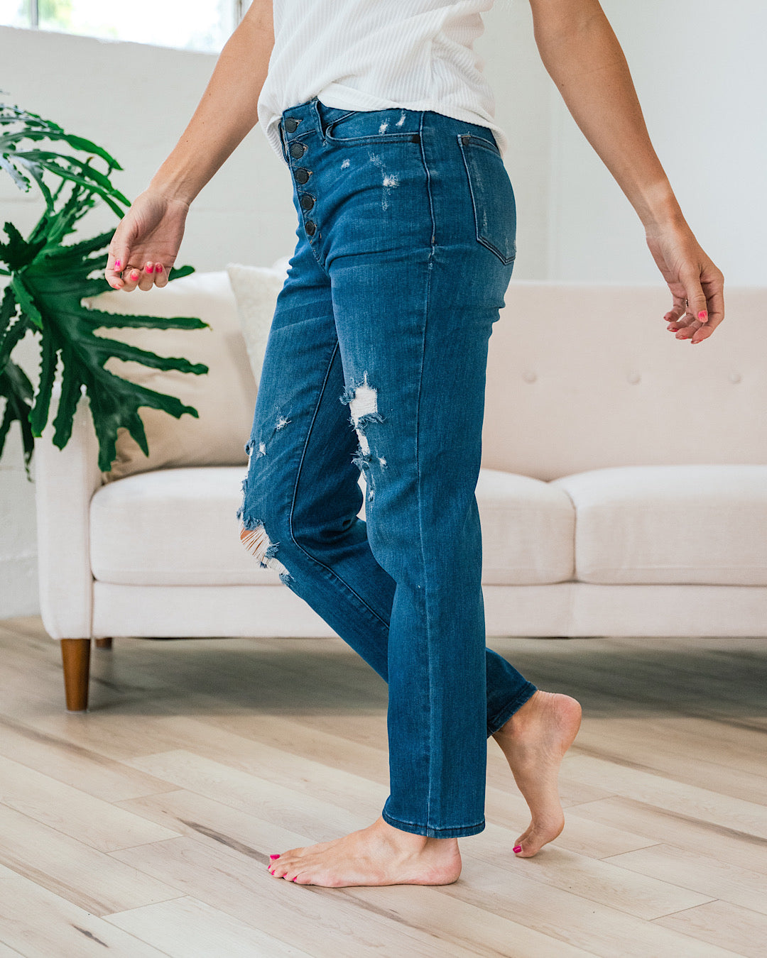 Jeans Boyfriend con botones Judy Blue Darby - VENTA FINAL