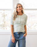 Top Henley de canalé fino Emmy - Menta