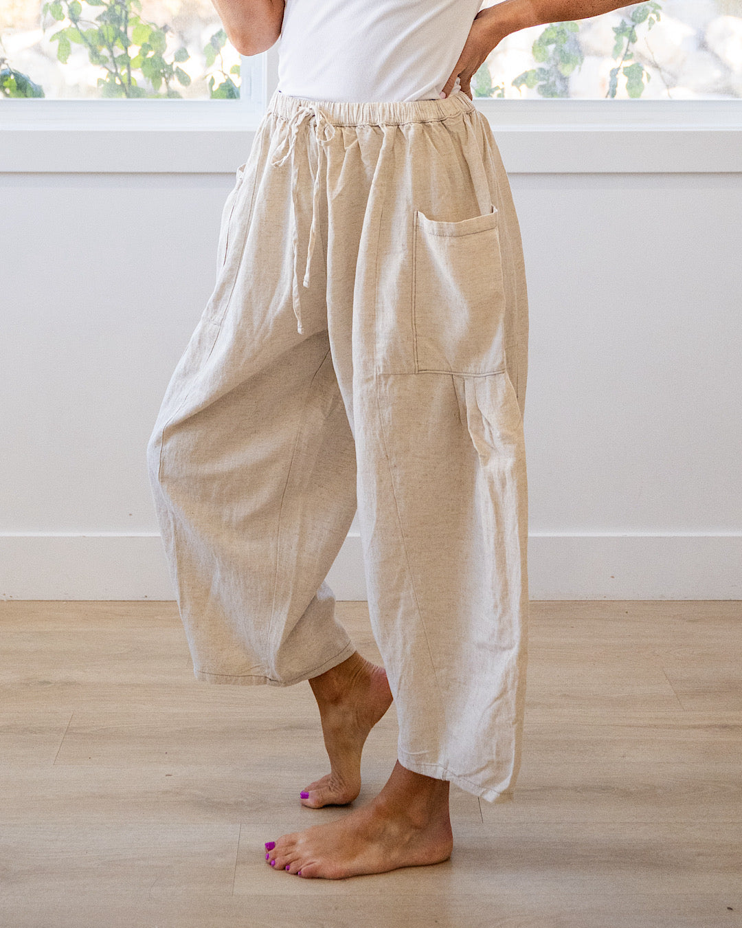 Pantalones anchos de lino Sonya - Natural