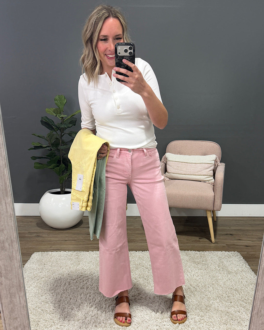 Jeans de tiro ancho recortados sin desgastes Vervet Skye - Menta