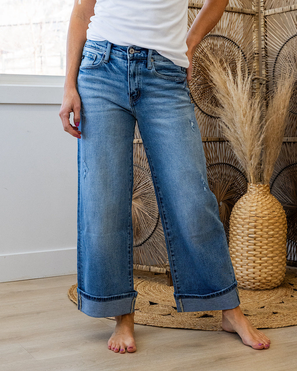 Jeans Kancan Jennifer de pierna ancha con dobladillo - Lavado medio