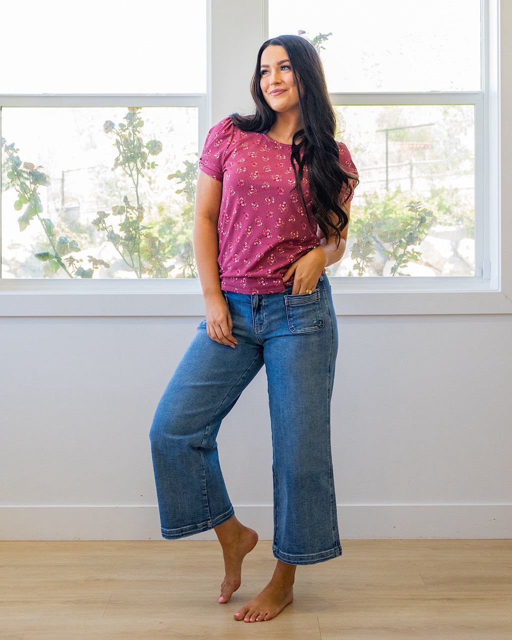 Top de canalé con estampado floral Chantal - Malva