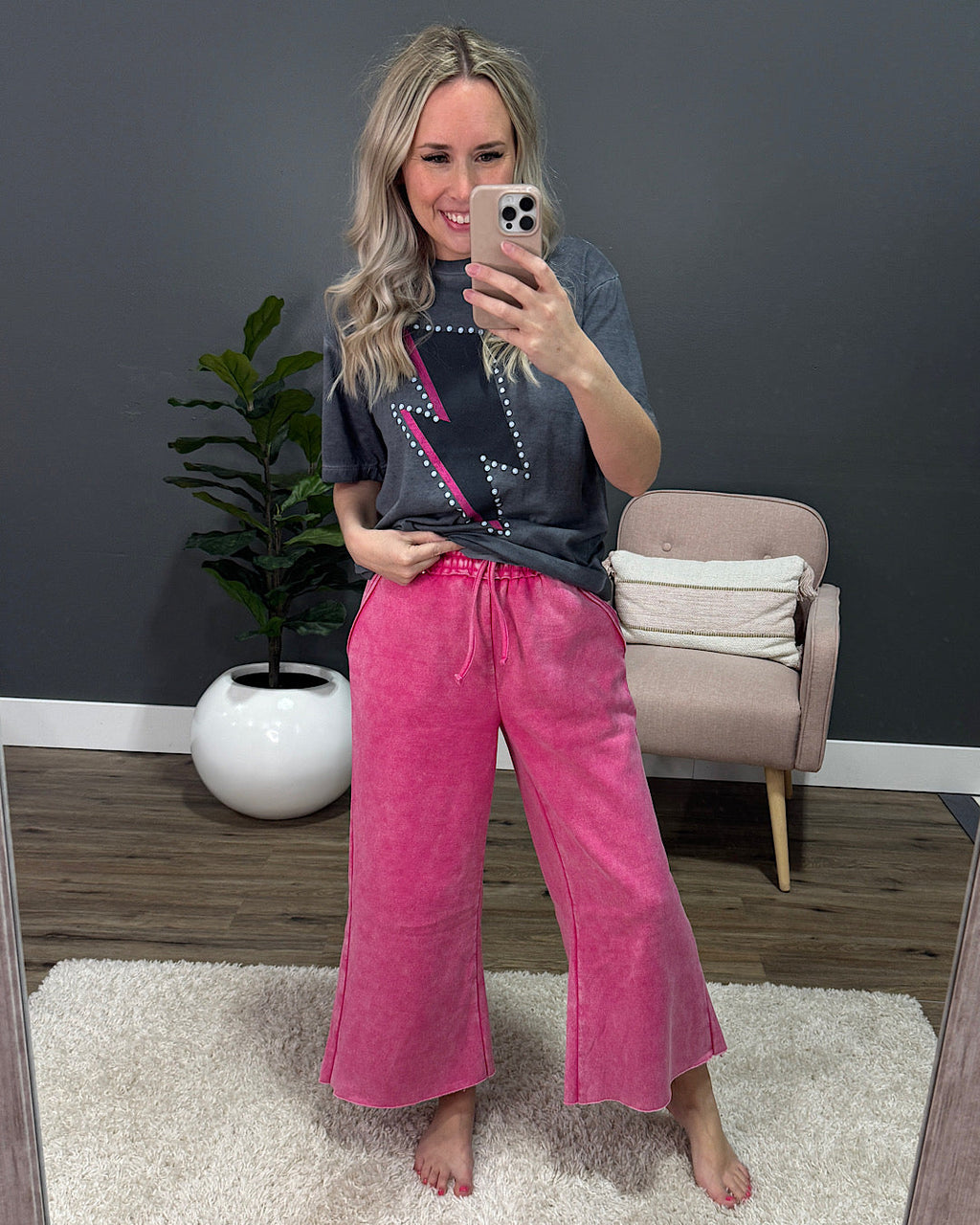 Pantalones anchos tipo cropped cómodos - Rosa fuerte