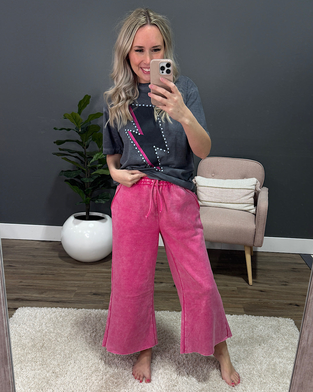 Pantalones anchos tipo cropped cómodos - Rosa fuerte