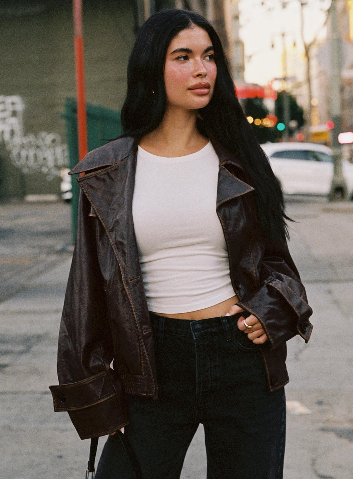 Chaqueta de piel sintética Nicolie, marrón lavado vintage