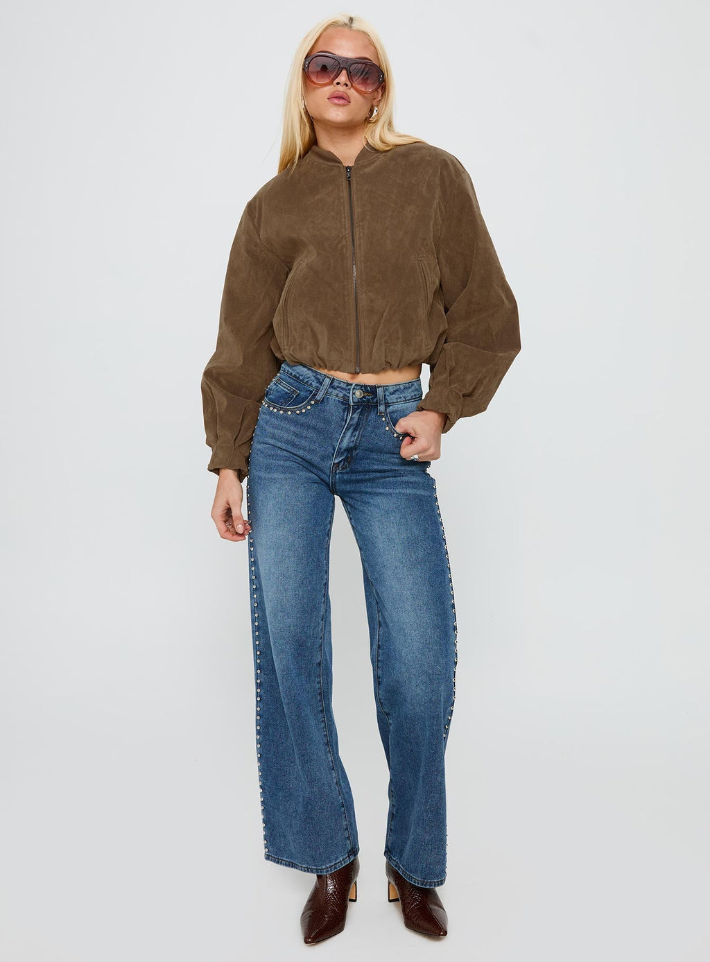 Chaqueta bomber de antelina Mastery color marrón