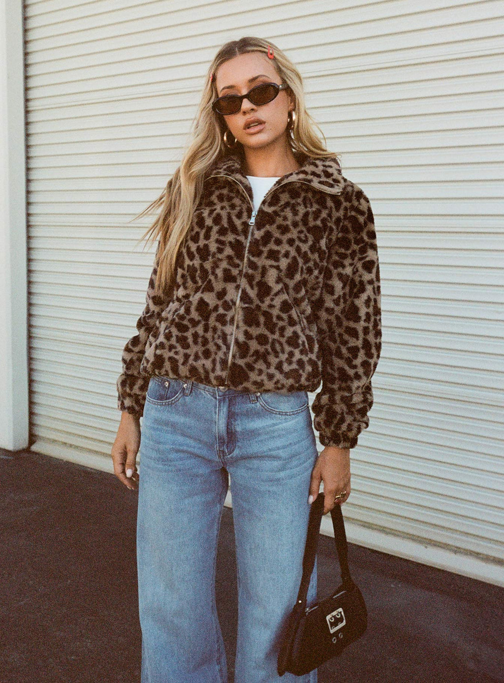 Chaqueta de piel sintética Caine estampado leopardo