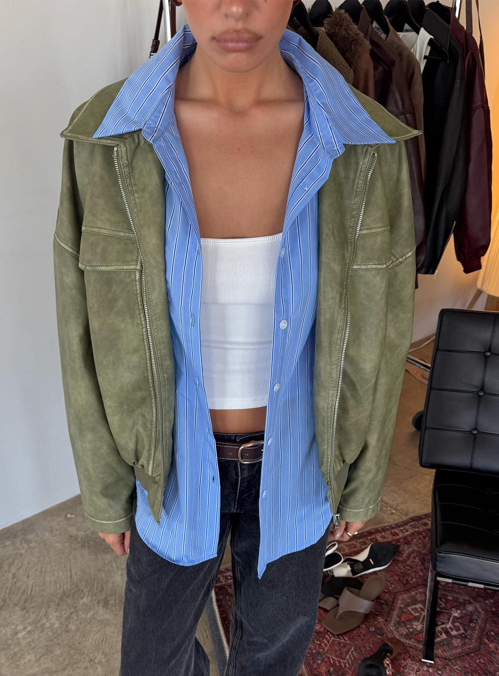 Chaqueta de piel sintética Tanza, verde lavado