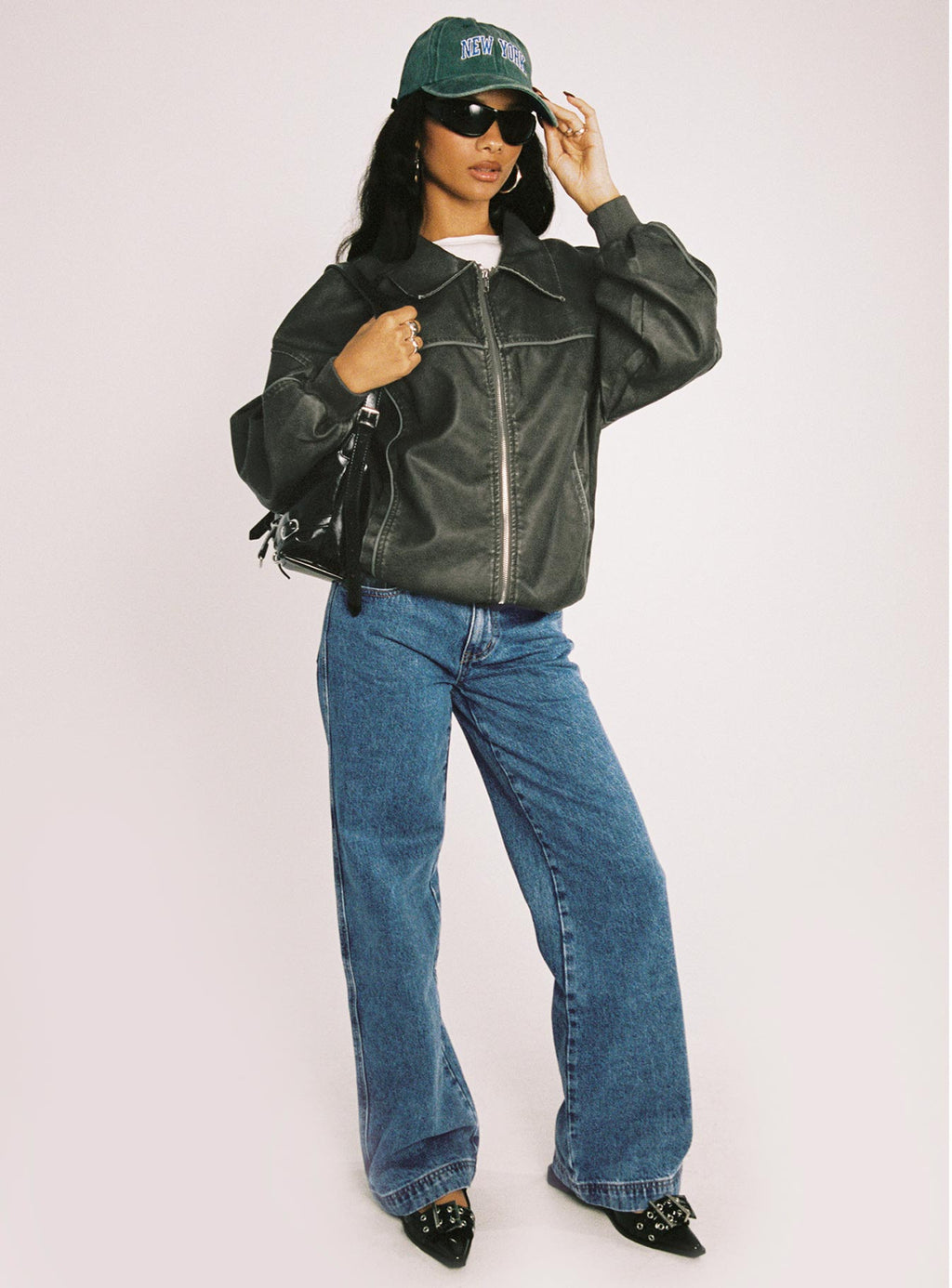 Chaqueta bomber de piel sintética Goldsmith, verde bosque lavado