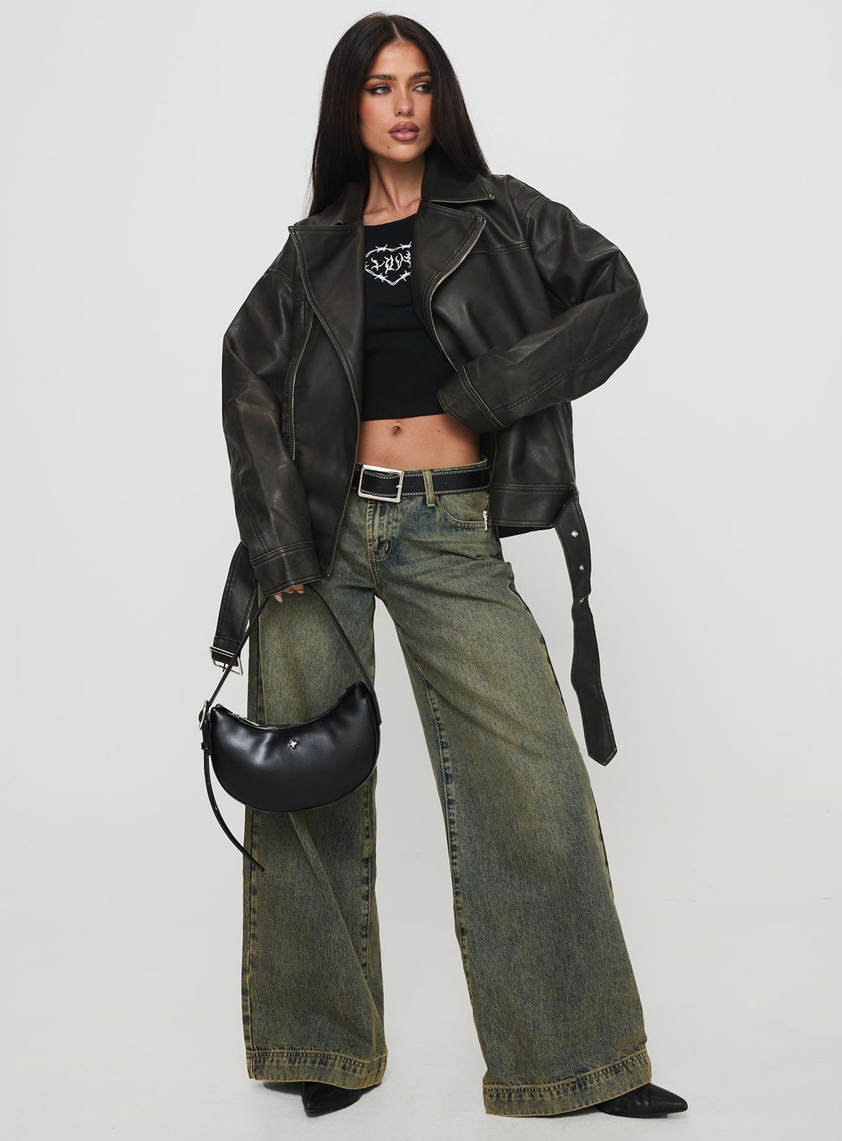 Chaqueta Biker Oversized Boyfriend Aldrich Gris Lavado