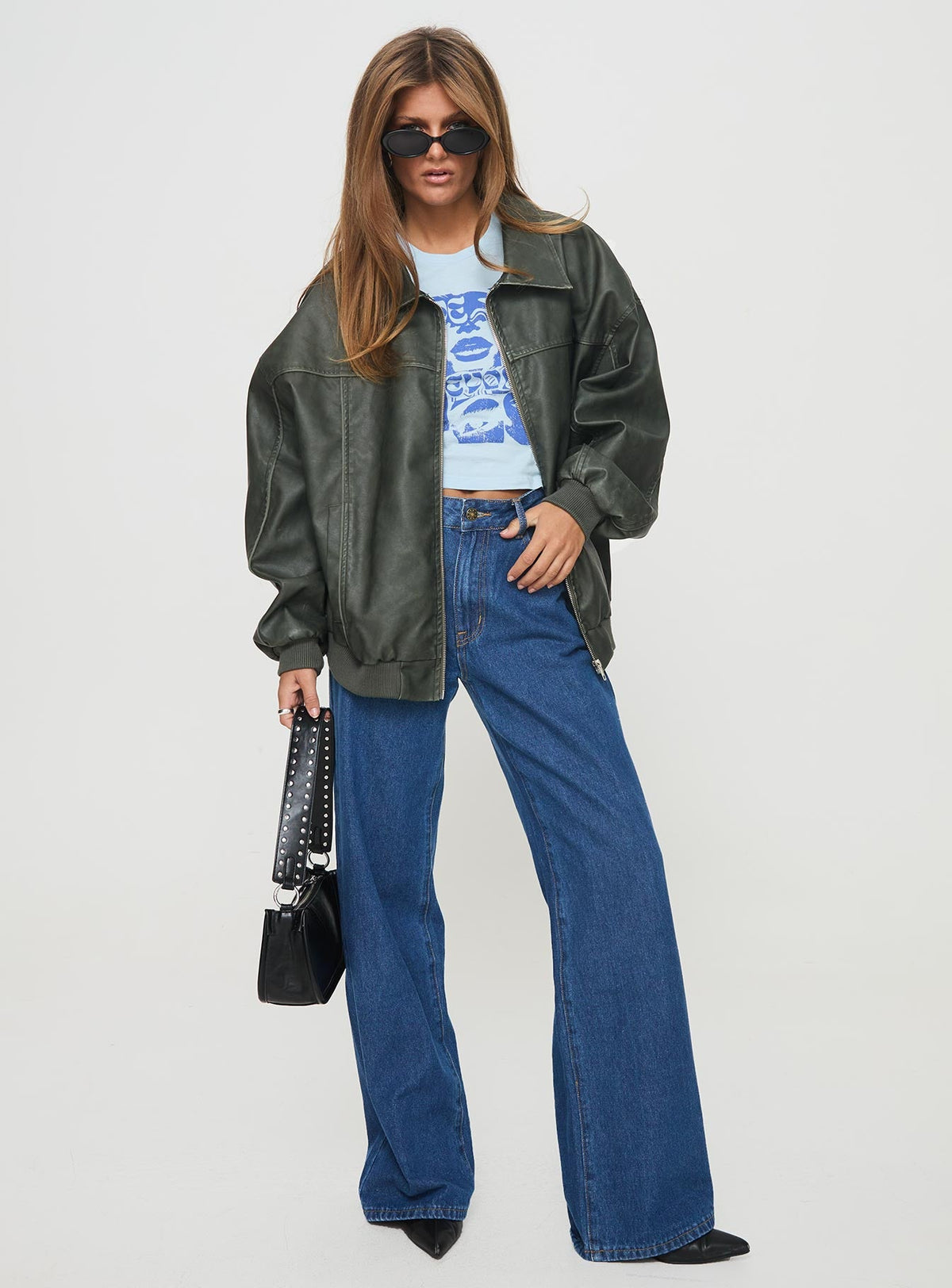 Chaqueta bomber de piel sintética Goldsmith, verde bosque lavado