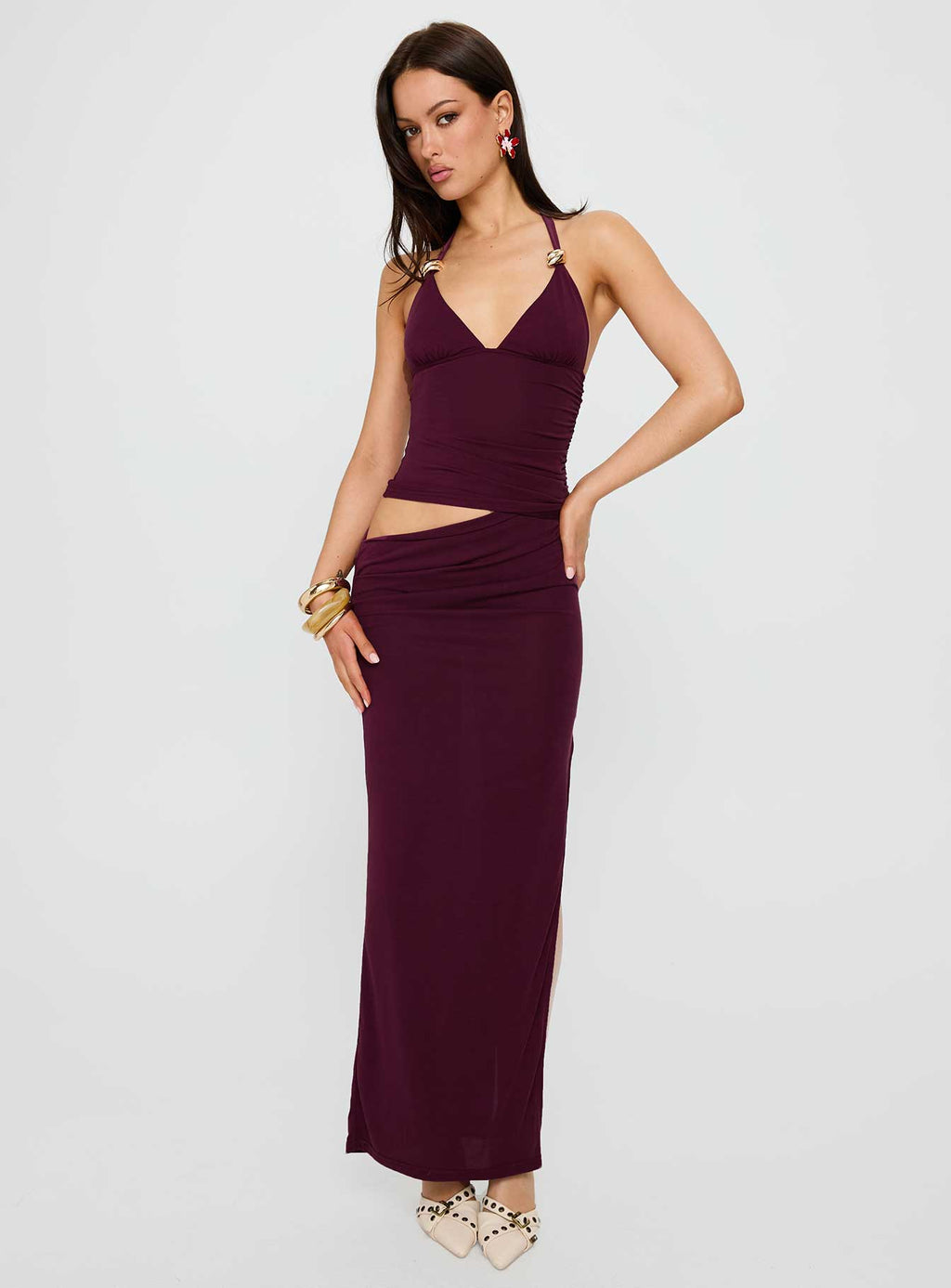 Vestido largo Imeraldia Hardware Halter de grosella