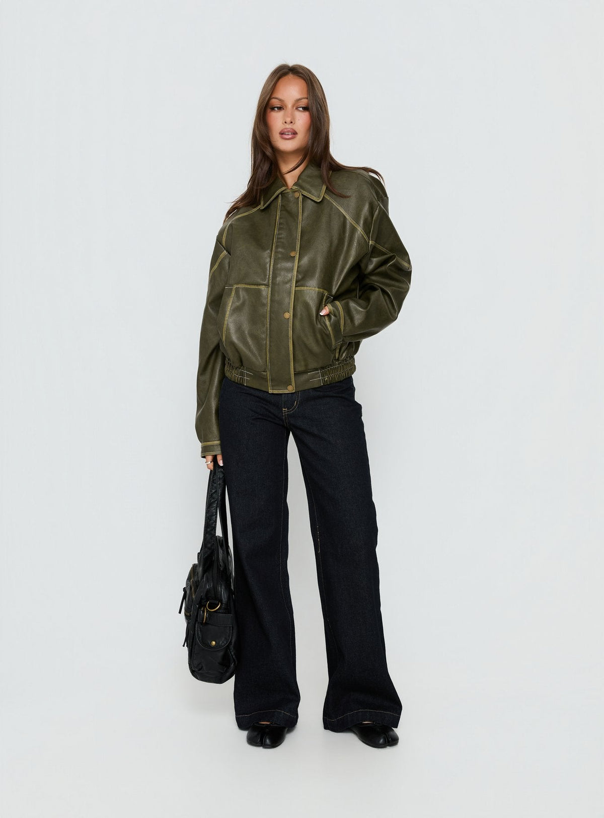 Chaqueta bomber de piel sintética Jaxton oliva