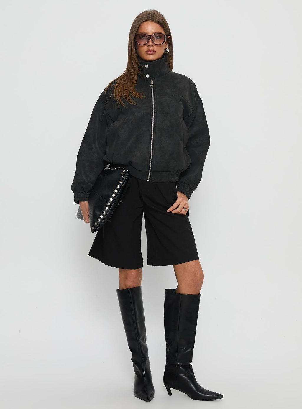 Chaqueta tipo bómber de ante sintético Ellissa, negra