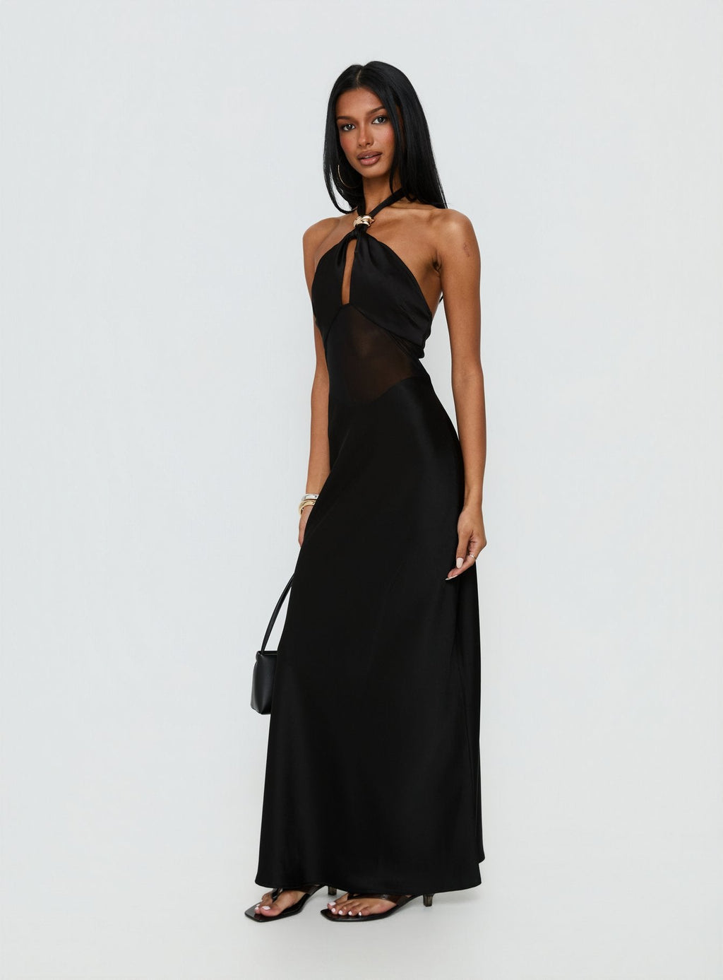 Vestido largo transparente Rosario Halter negro