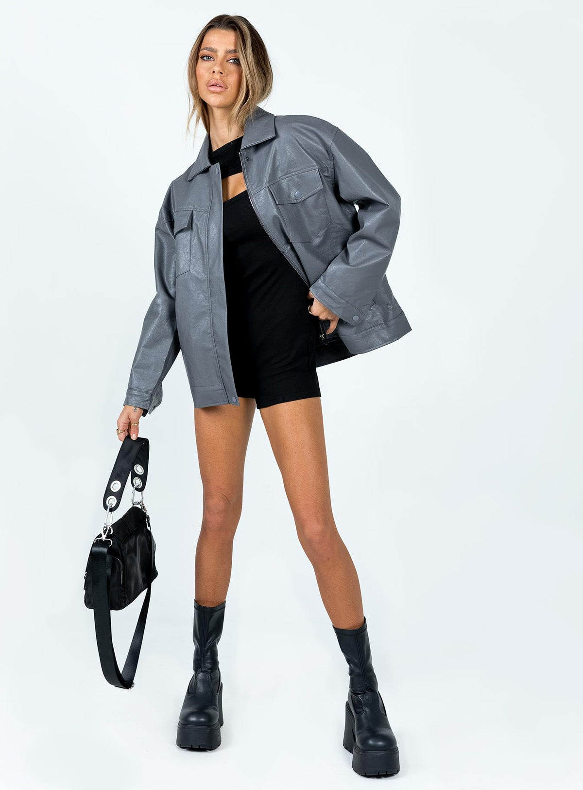 Chaqueta de piel sintética Callie gris