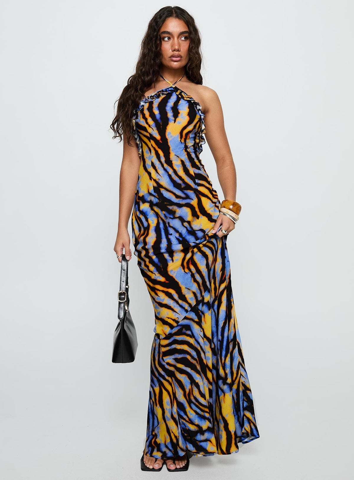 Vestido largo sin espalda Virginia Beach Azul Cebra