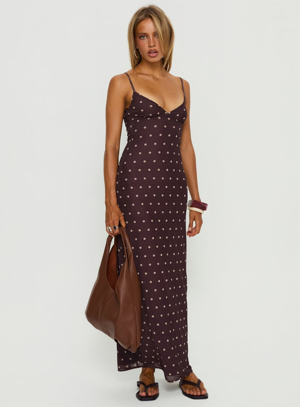 Vestido largo de malla con lunares ciruela/rosa "Glass Half Full"