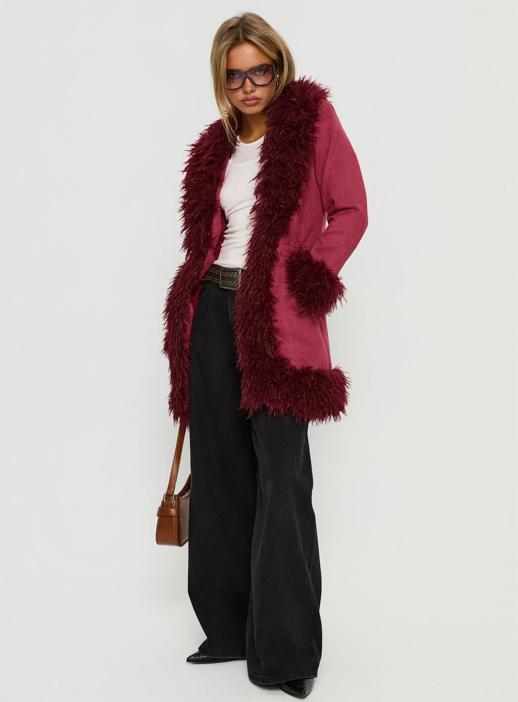 Chaqueta Josefina con detalle de pelo sintético color vino