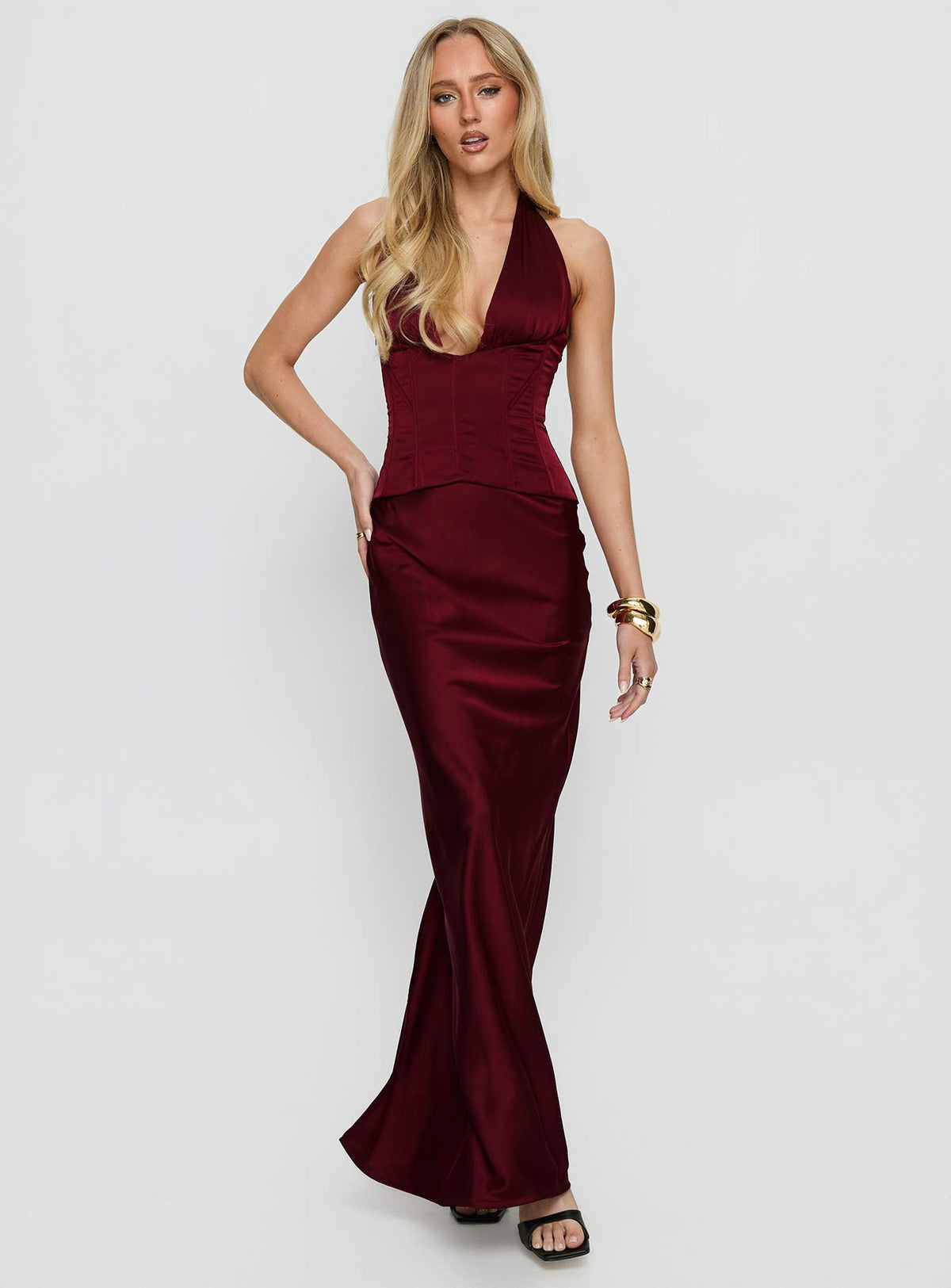 Vestido maxi con corsé halter In A Trance Rojo