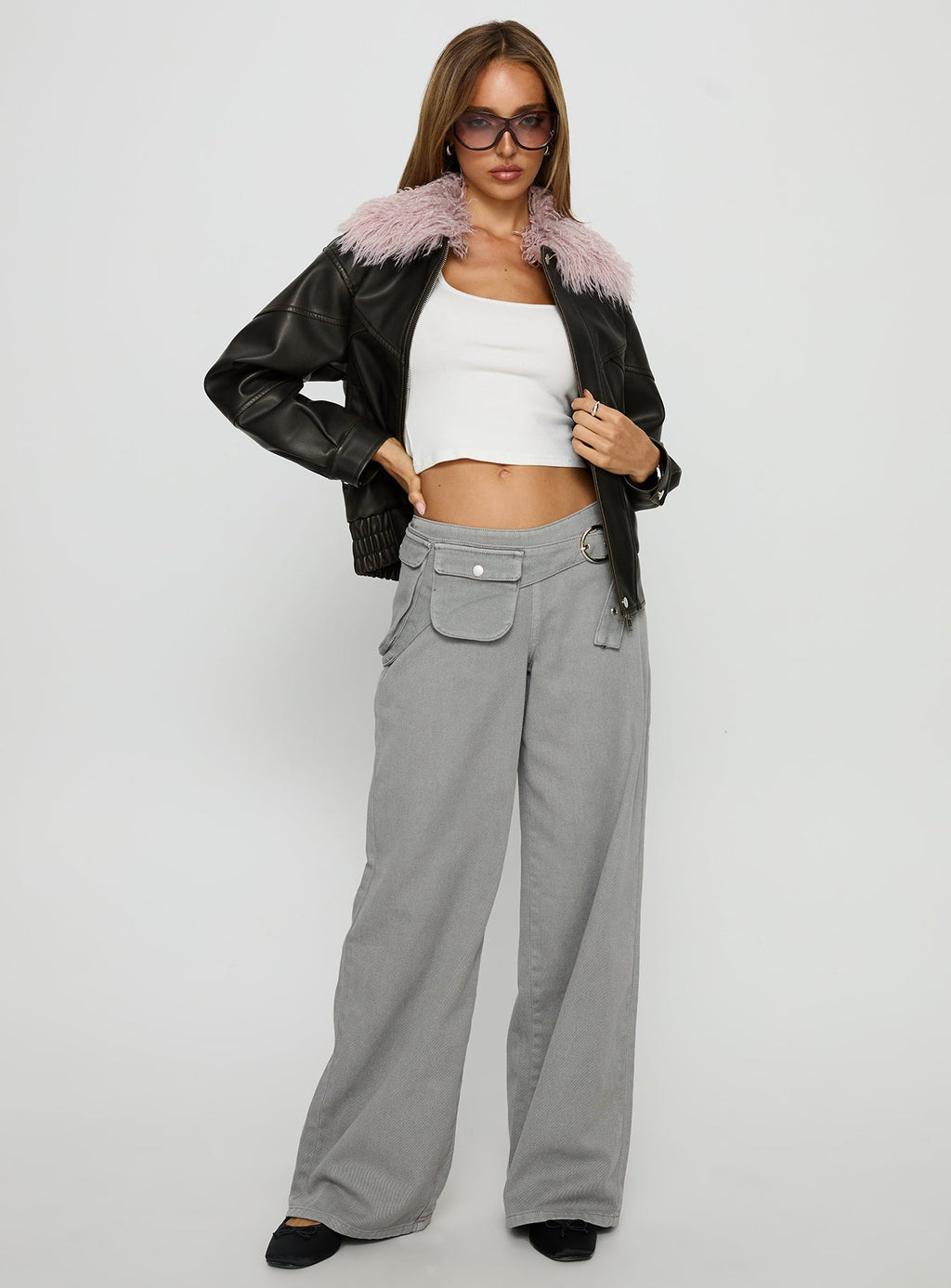 Chaqueta Brittanni con cuello mullido marrón / rosa