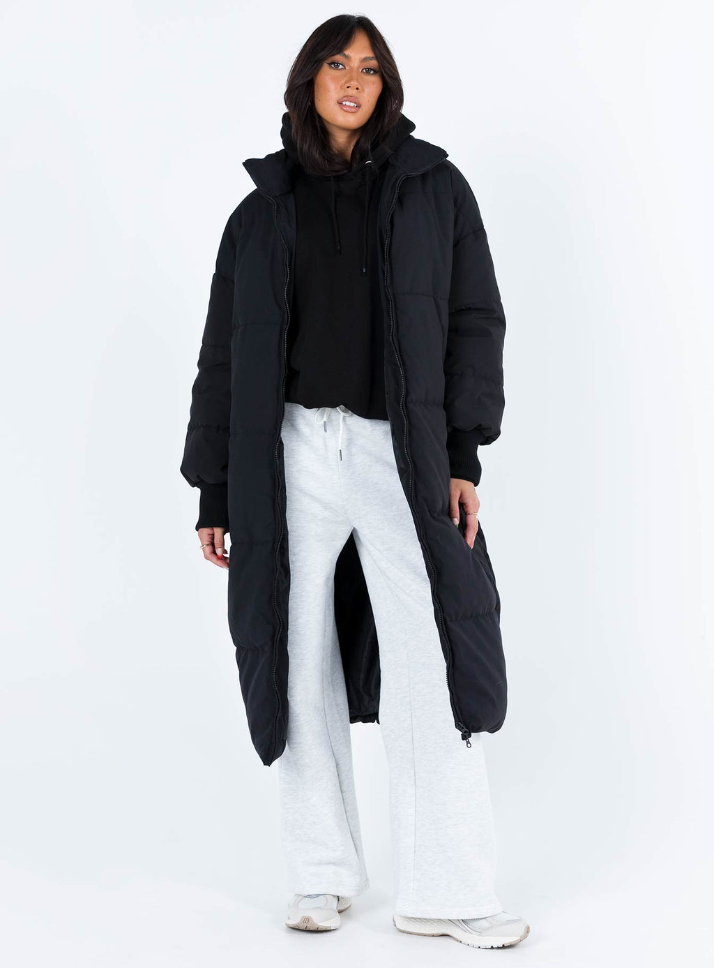 Chaqueta acolchada larga Abe, negra
