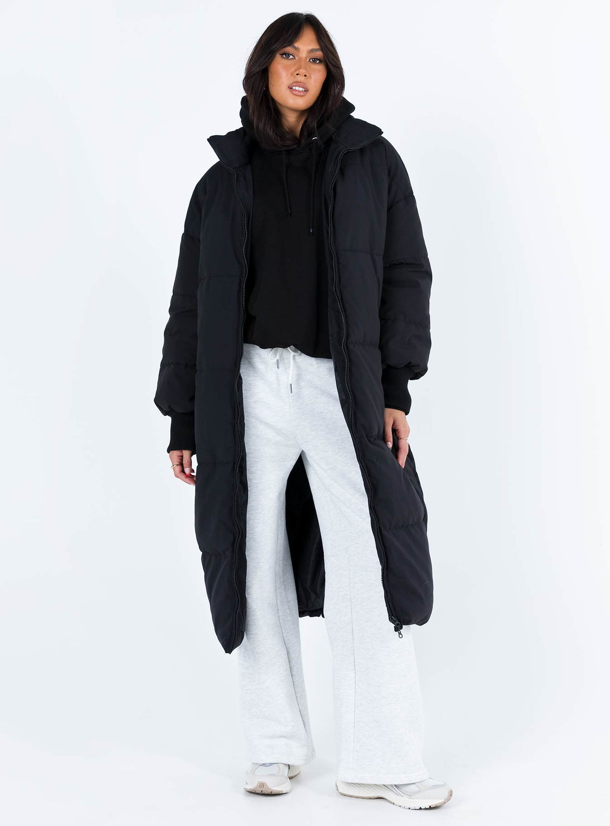 Chaqueta acolchada larga Abe, negra