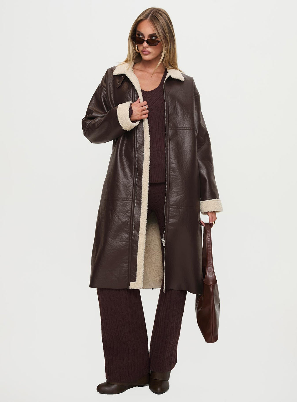 Chaqueta larga de piel de oveja Ammelia marrón