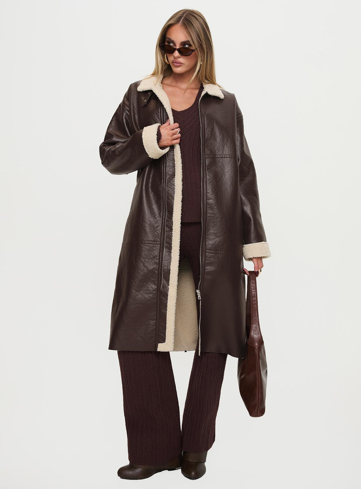 Chaqueta larga de piel de oveja Ammelia marrón