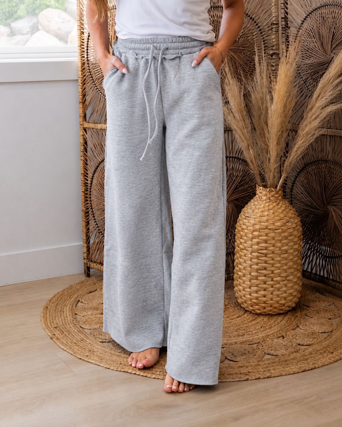 Pantalones de estar por casa de pierna ancha - Gris jaspeado