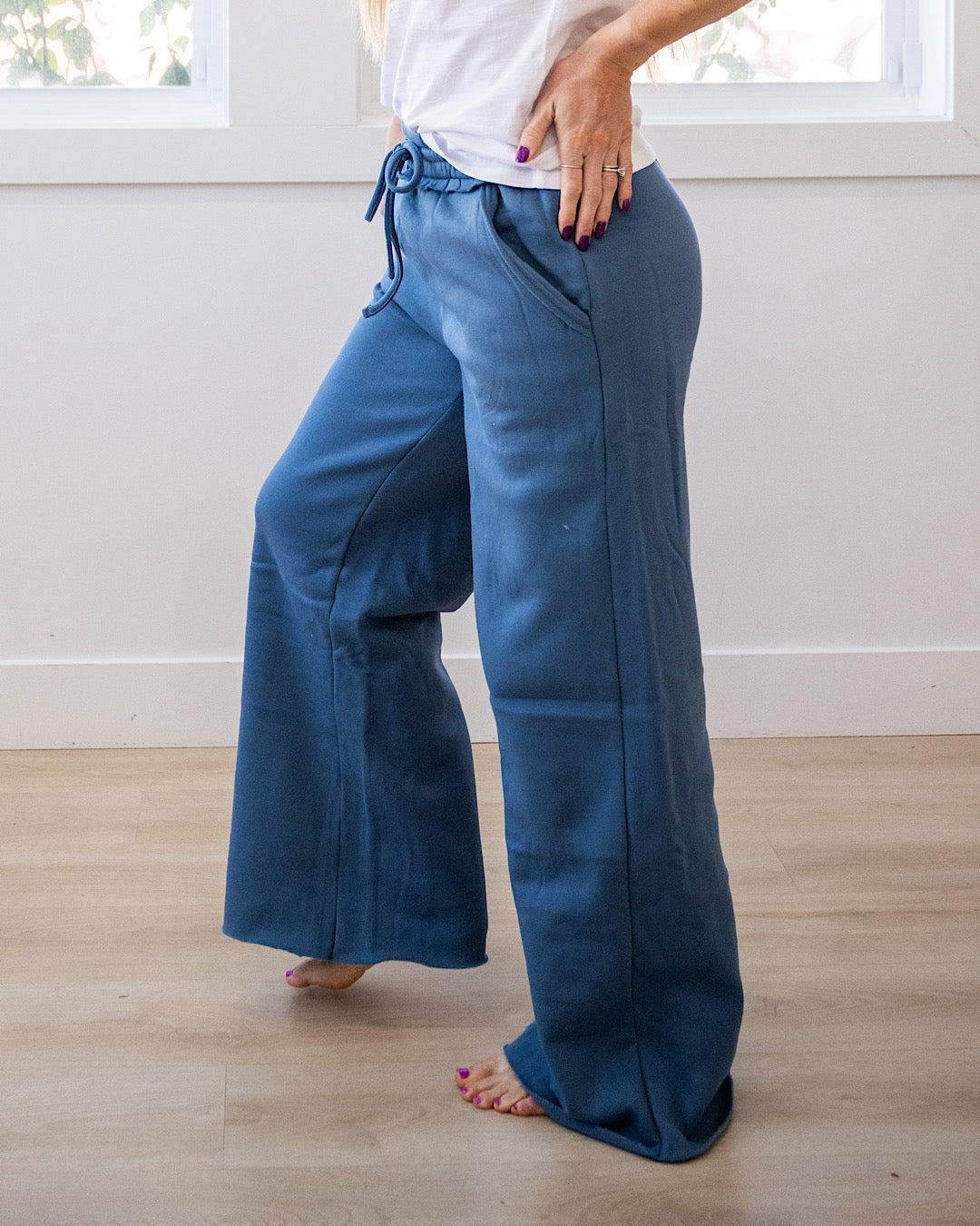 Pantalones de estar por casa de pierna ancha - Azul polvoriento