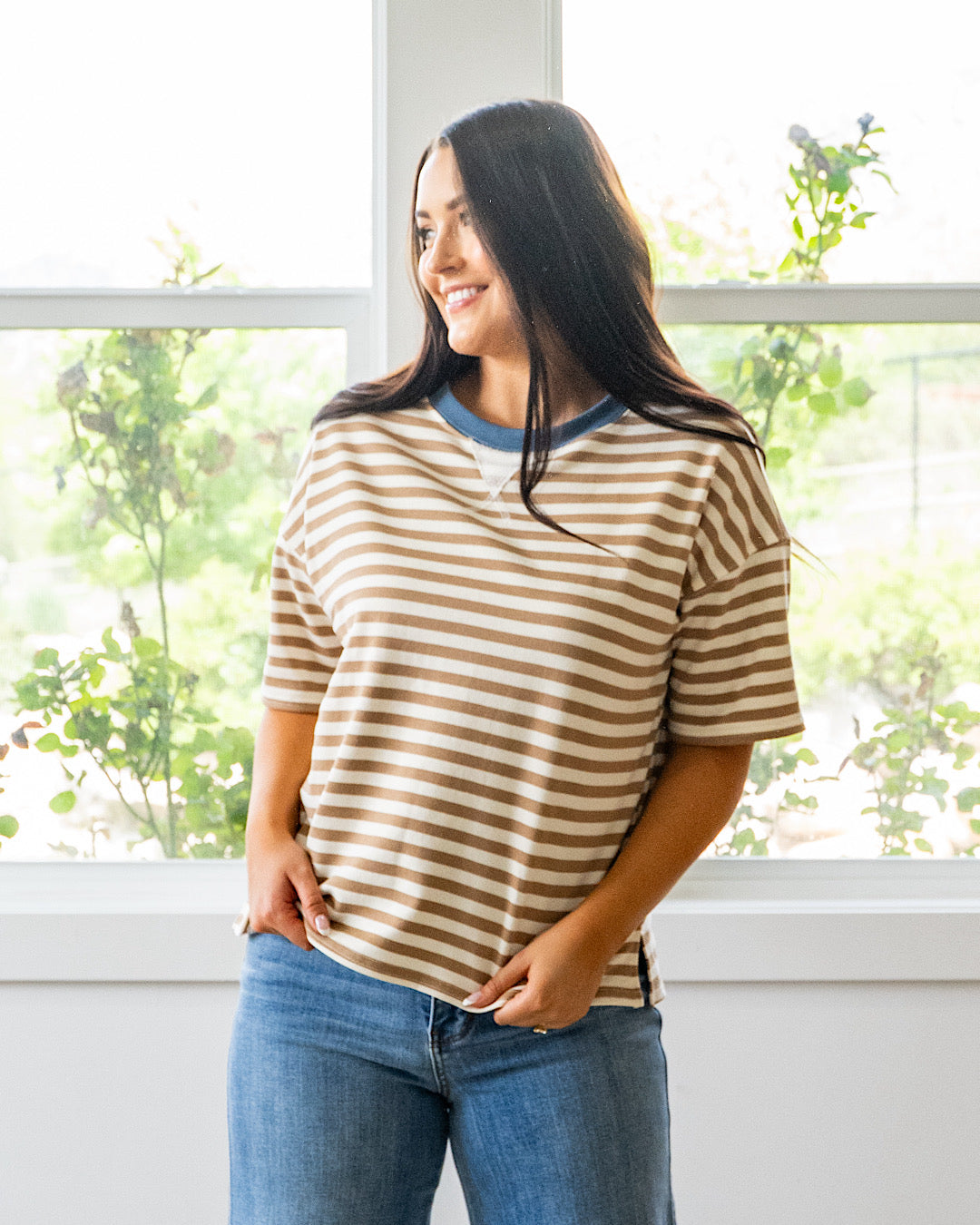 Top a rayas en contraste Hazel - Bronceado y azul