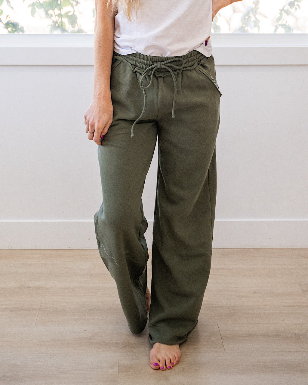 Pantalones de estar por casa de pierna ancha - Oliva claro