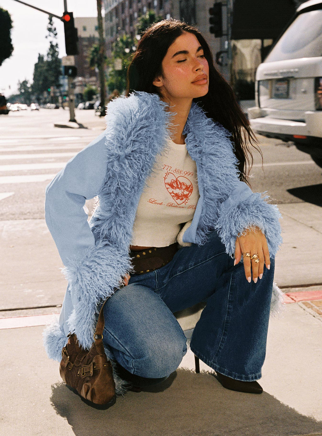 Chaqueta Josefina con detalle de piel sintética azul