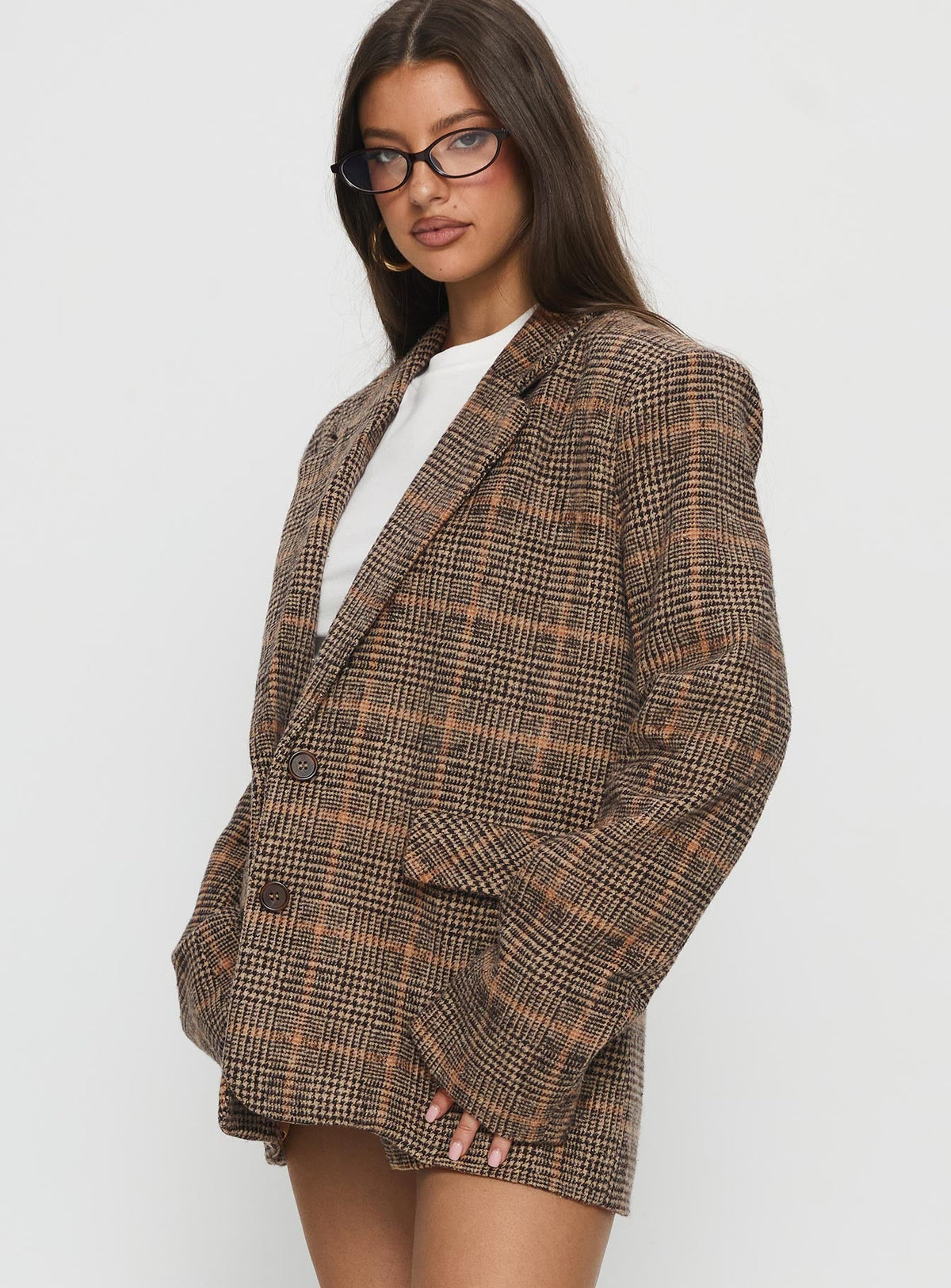 Blazer oversize Ayvanna de cuadros marrón