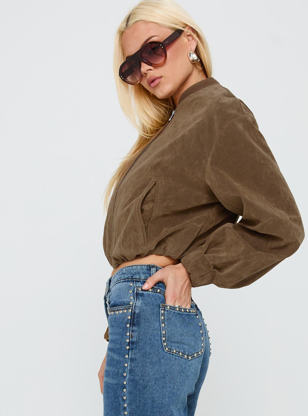 Chaqueta bomber de antelina Mastery color marrón