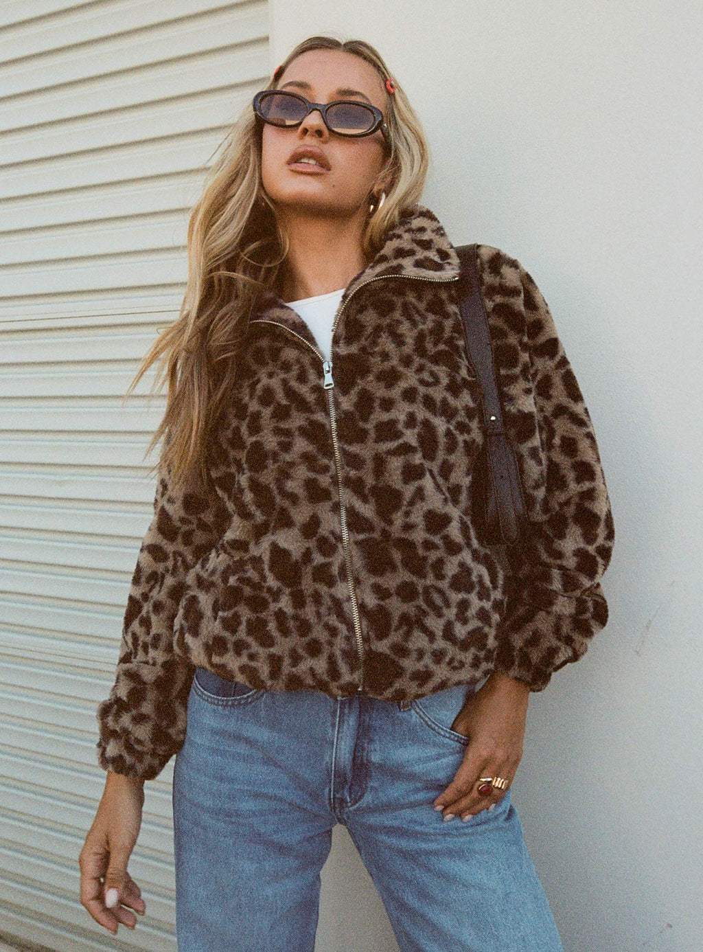 Chaqueta de piel sintética Caine estampado leopardo