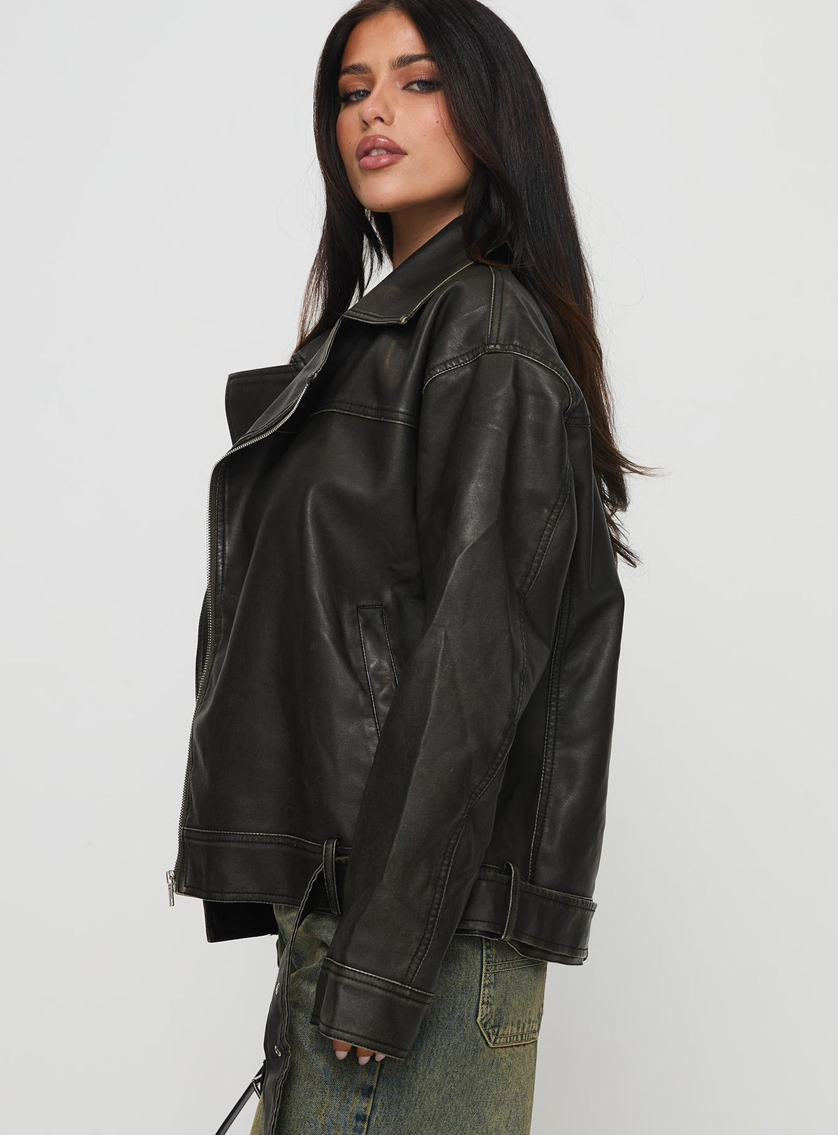Chaqueta Biker Oversized Boyfriend Aldrich Gris Lavado