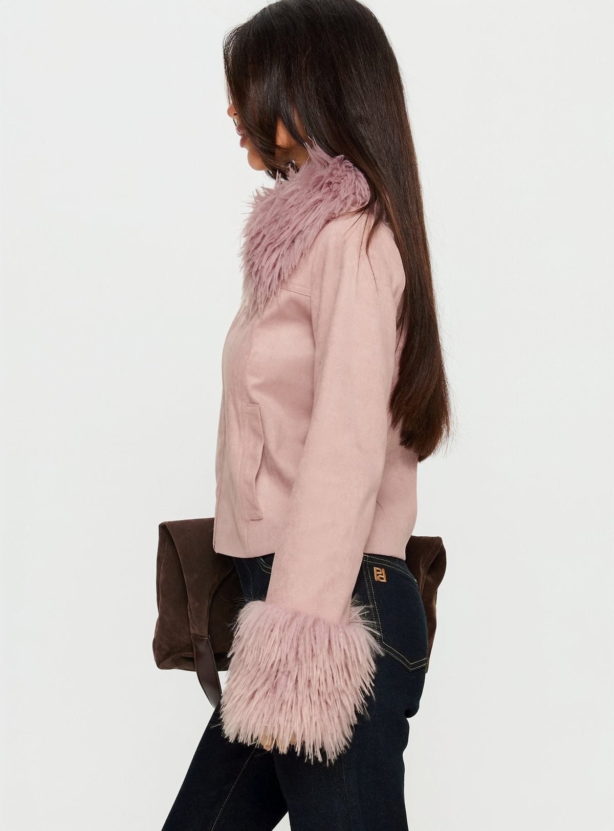 Chaqueta de ante sintético con detalle de piel sintética Jeanna Rosa