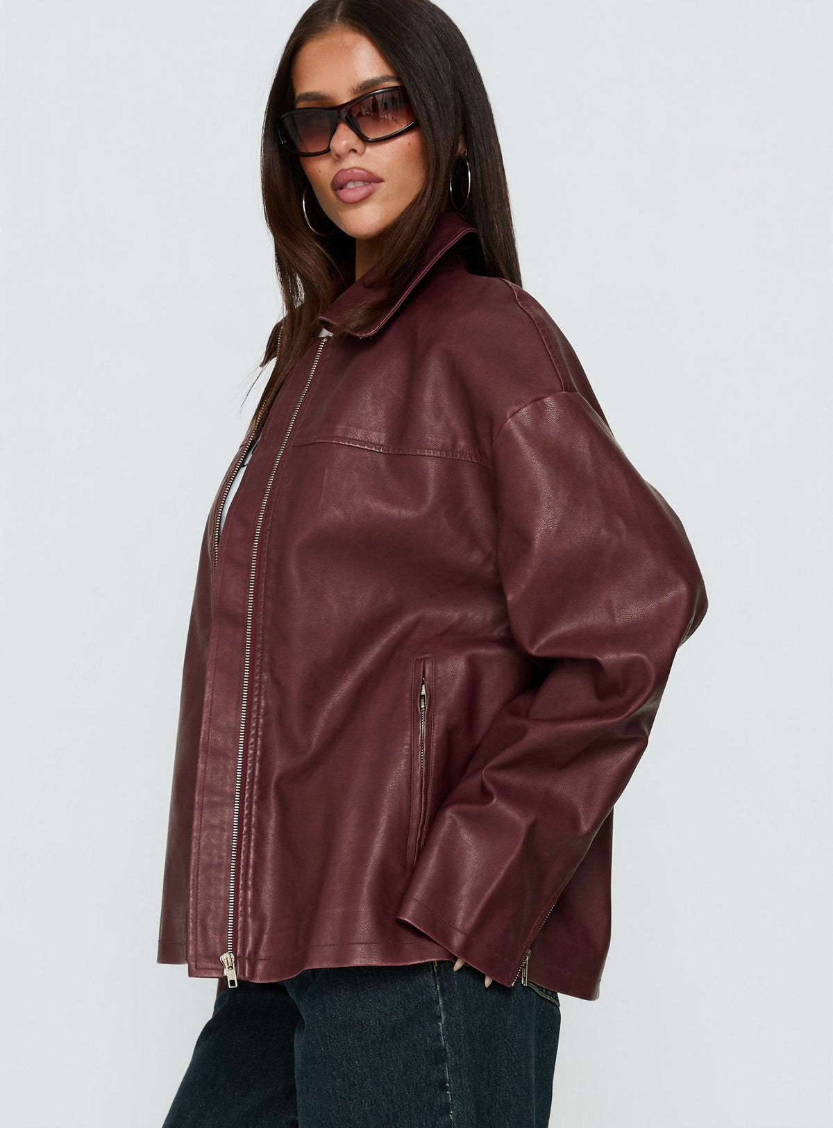 Chaqueta de piel sintética Napoleón color burdeos