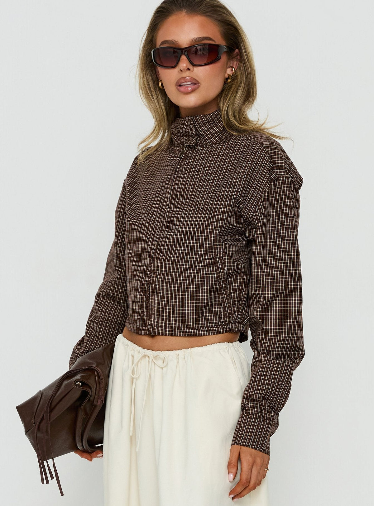 Chaqueta Aura de cuadros chocolate