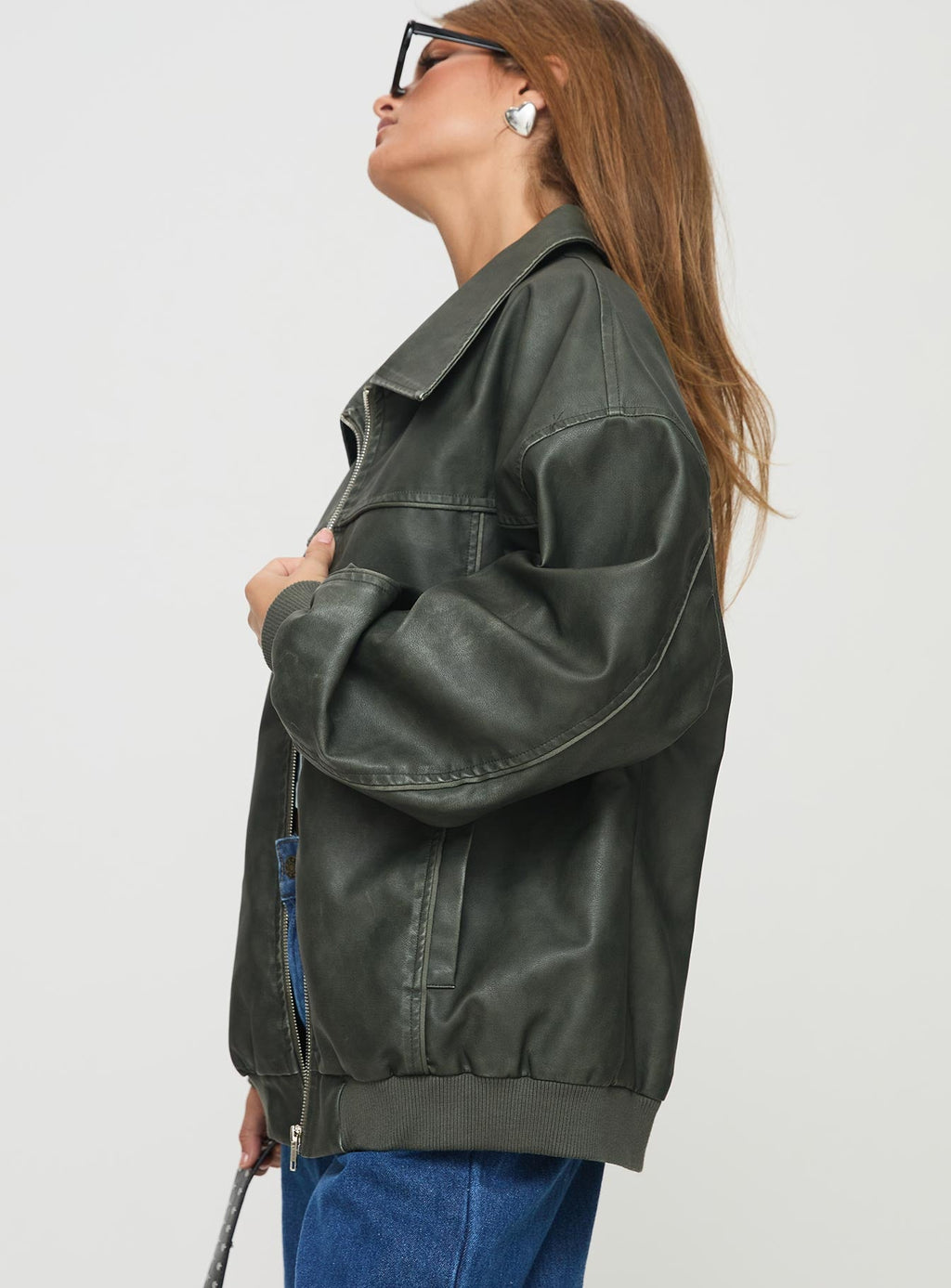 Chaqueta bomber de piel sintética Goldsmith, verde bosque lavado