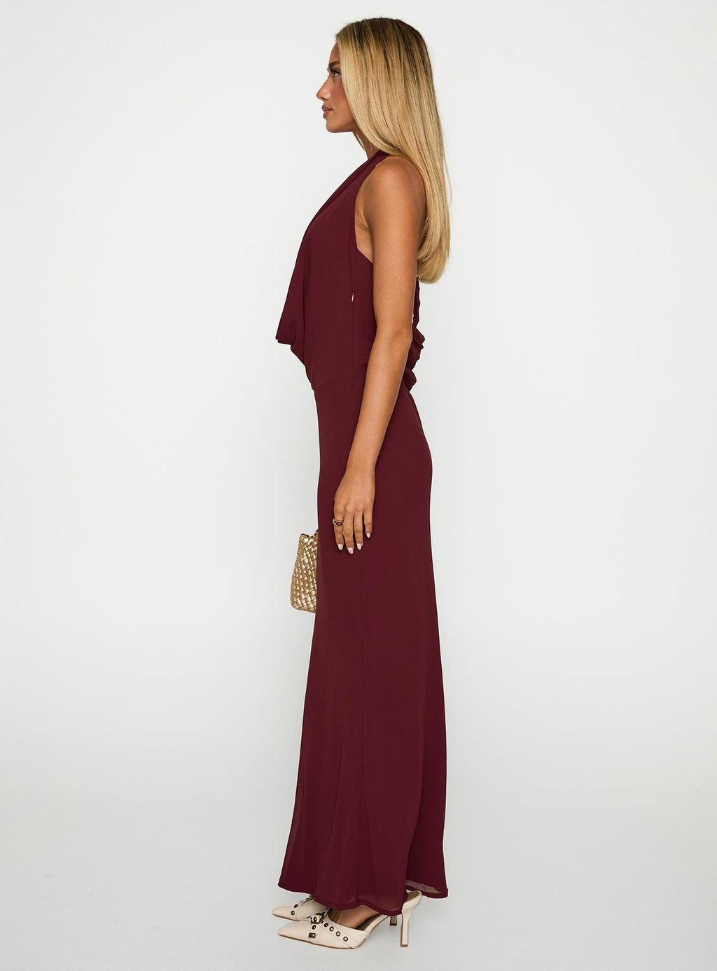 Vestido largo con cuello halter Vortexa color grosella